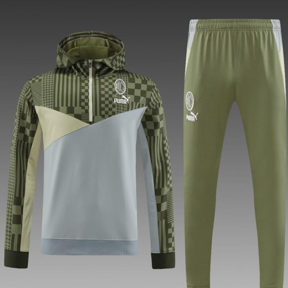 23/24 PUMA Green Grey Hoodie Half Zipper Jacket+Pants