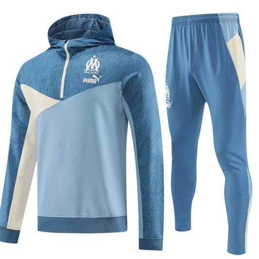 23/24 Olympique Marseille Blue Half Zipper Hoodie Jacket +Pants