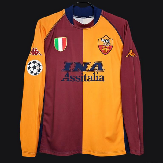 Retro 00/01 AS Roma Home Long Sleeve Jersey With Champion Patches