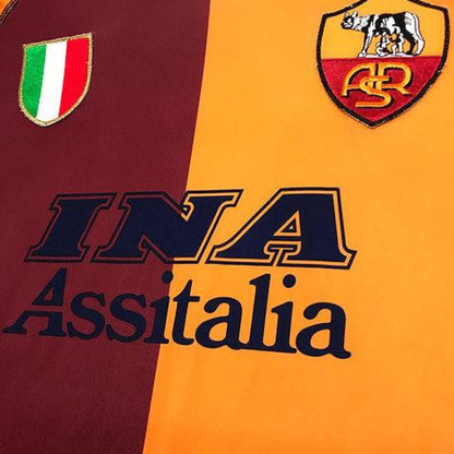 Retro 00/01 AS Roma Home Long Sleeve Jersey With Champion Patches