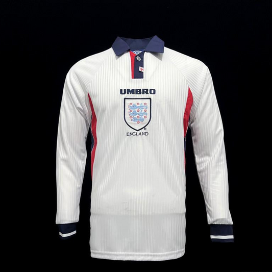Long Sleeve Retro 1998 England Home Soccer Jersey