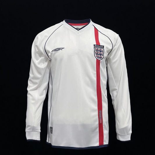 Long Sleeve Retro 2002 England Home Soccer Jersey
