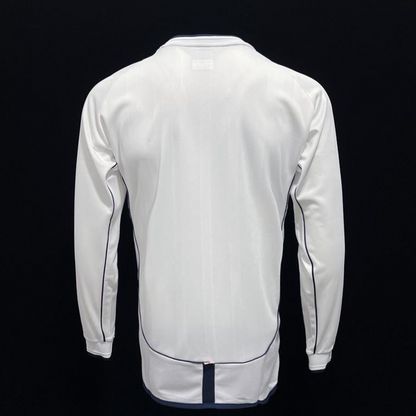 Long Sleeve Retro 2002 England Home Soccer Jersey