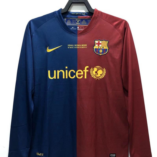 Retro 08/09 Long SLeeve Barcelona Home Champions Version Soccer Jersey