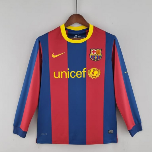 Retro 10/11 Barcelona Long Sleeve Home Soccer Jersey