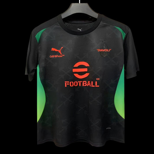 25/26 AC Milan x OFF-WHITE Pre-Match Black/Green Jersey