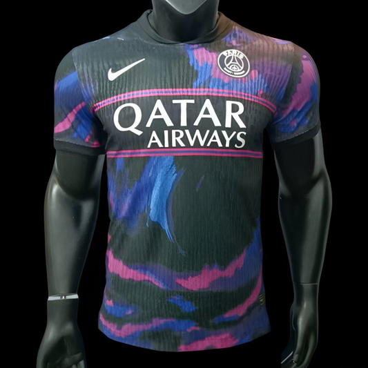 Player Version 25/26 Paris Saint-Germain Black with Blue-Pink Abstract Pattern Jersey