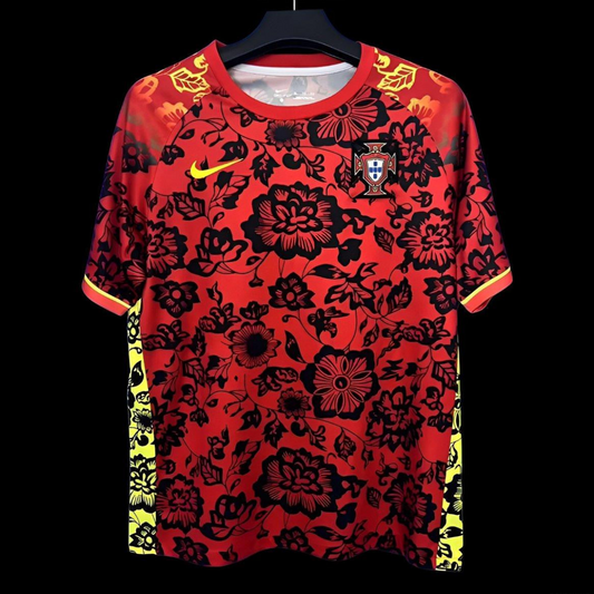 2025 Portugal Red with Floral Pattern Jersey