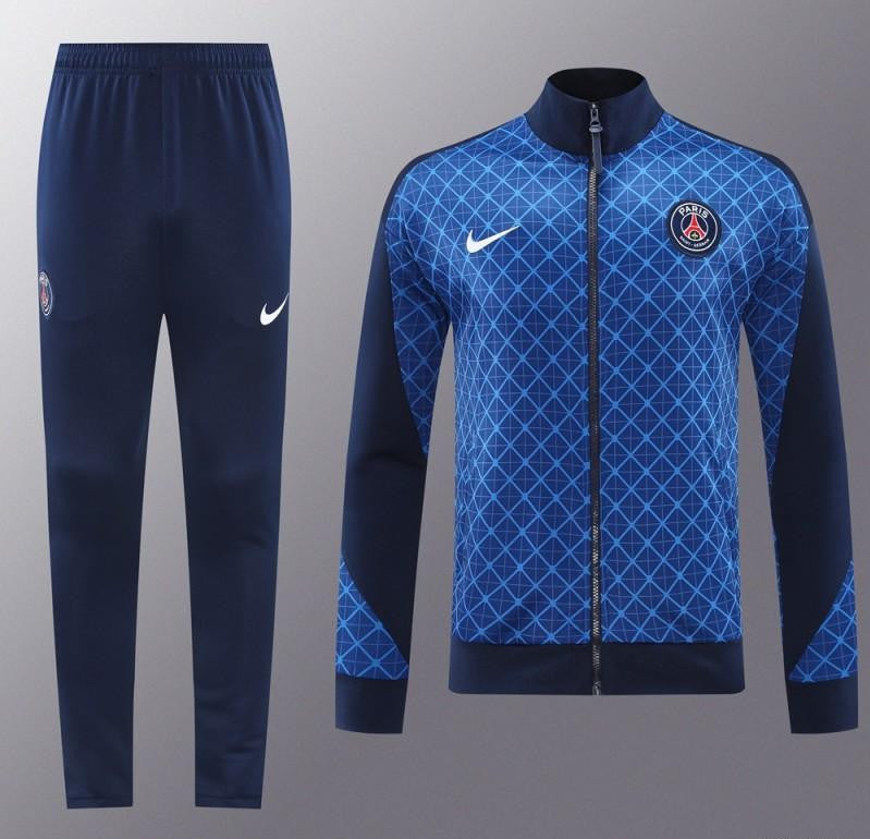 24/25 PSG Blue Grid Pattern Full Zipper Jacket +Long Pants
