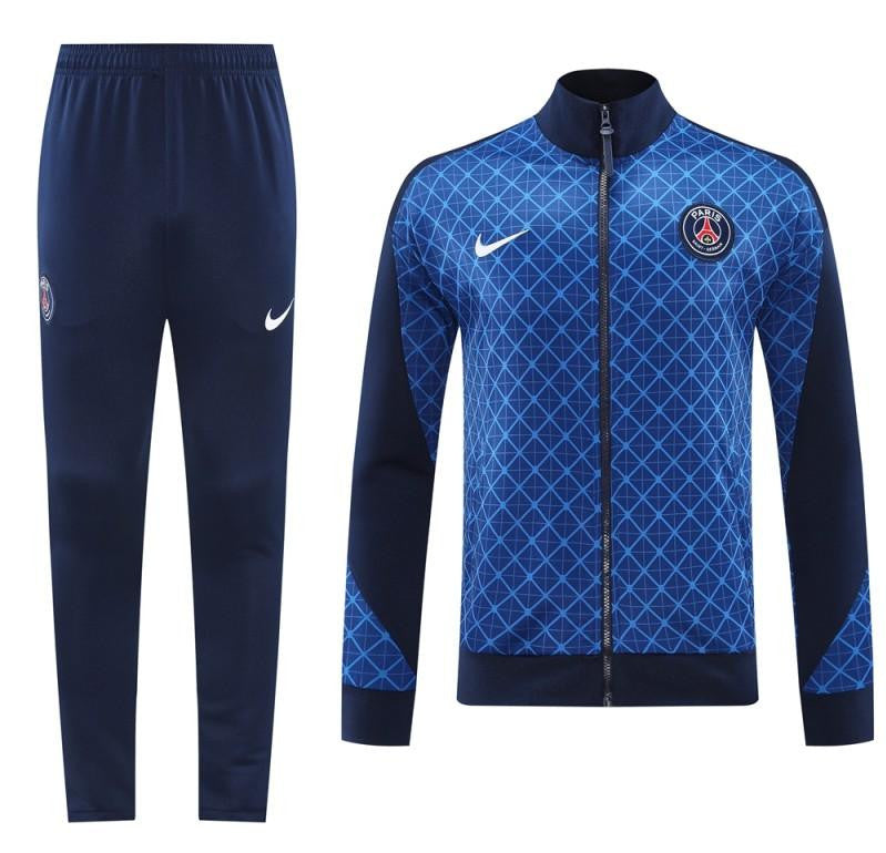 24/25 PSG Blue Grid Pattern Full Zipper Jacket +Long Pants