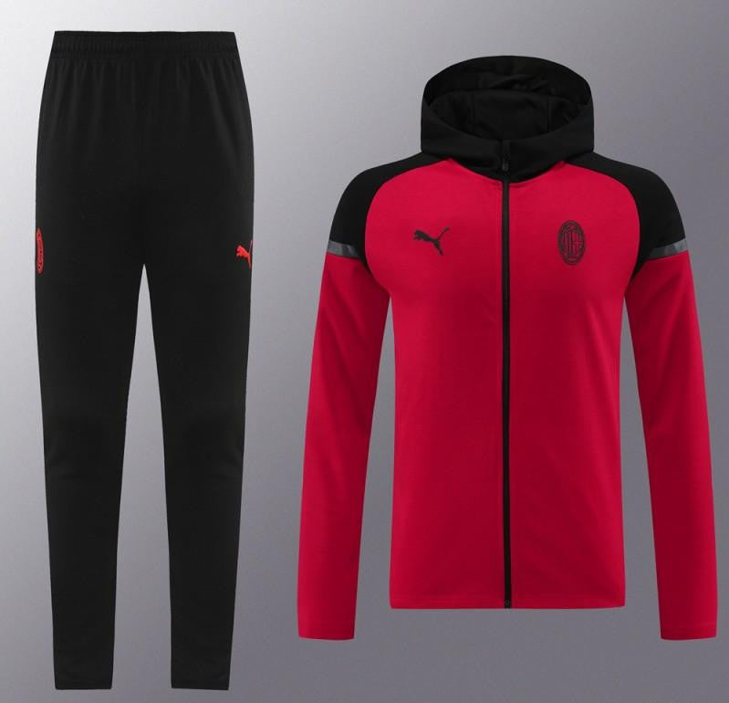24/25 AC Milan Red/Black Hoodie Full Zipper Jacket +Long Pants