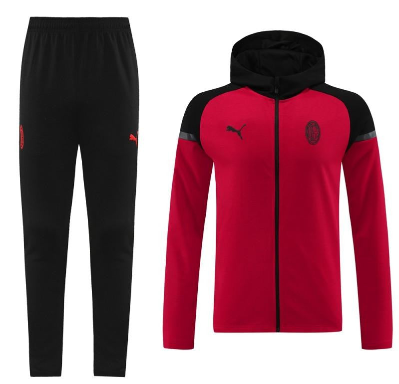 24/25 AC Milan Red/Black Hoodie Full Zipper Jacket +Long Pants