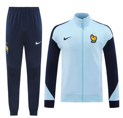 2024 France Light Blue Full Zipper Jacket +Long Pants