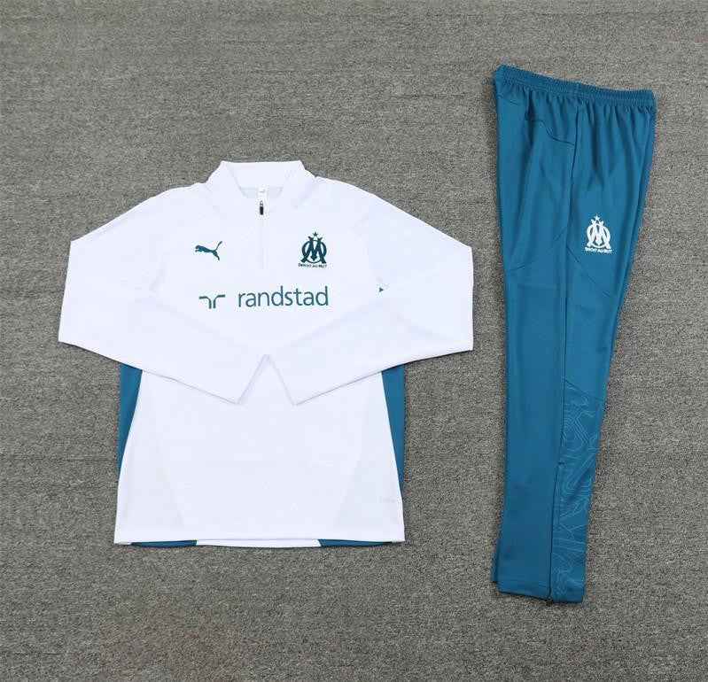 24/25 Olympique Marseille White Half Zipper Jacket+Long Pants