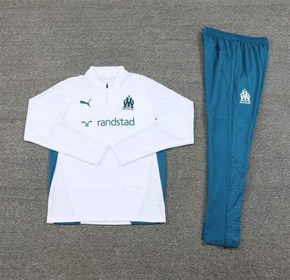 24/25 Olympique Marseille White Half Zipper Jacket+Long Pants