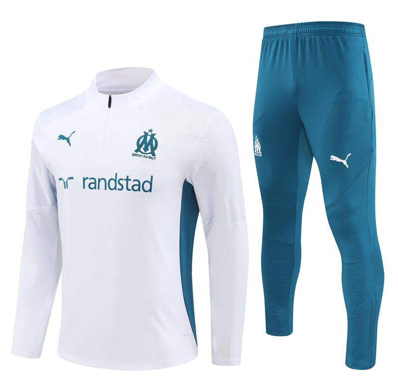 24/25 Olympique Marseille White Half Zipper Jacket+Long Pants