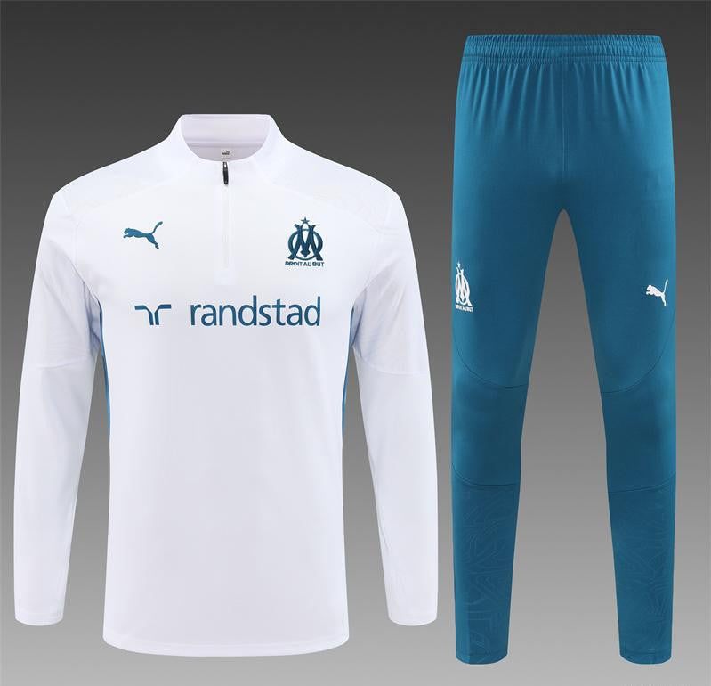 24/25 Olympique Marseille White Half Zipper Jacket+Long Pants