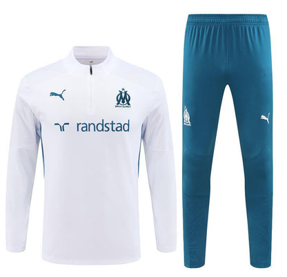 24/25 Olympique Marseille White Half Zipper Jacket+Long Pants