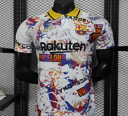 Player Version 25/26 Barcelona White with Graffiti Art Pattern Jersey