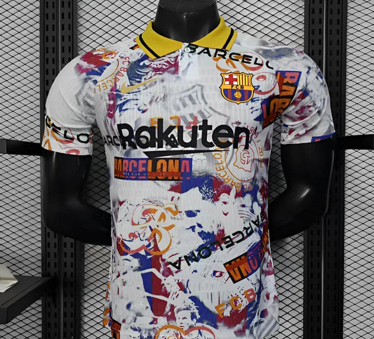 Player Version 25/26 Barcelona White with Graffiti Art Pattern Jersey