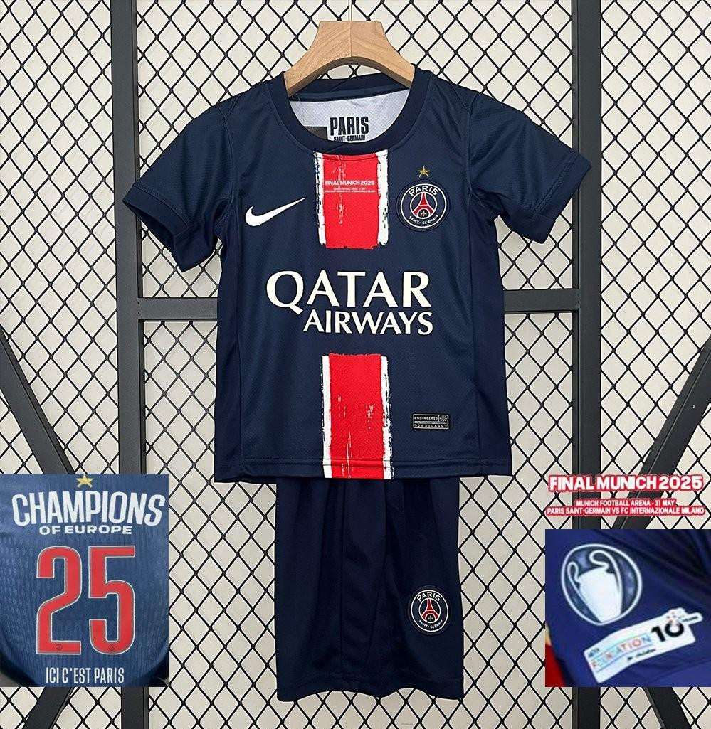 1 Star 24/25 Kids PSG Home Jersey With Final Match Champion Jersey