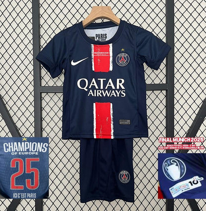 1 Star 24/25 Kids PSG Home Jersey With Final Match Champion Jersey
