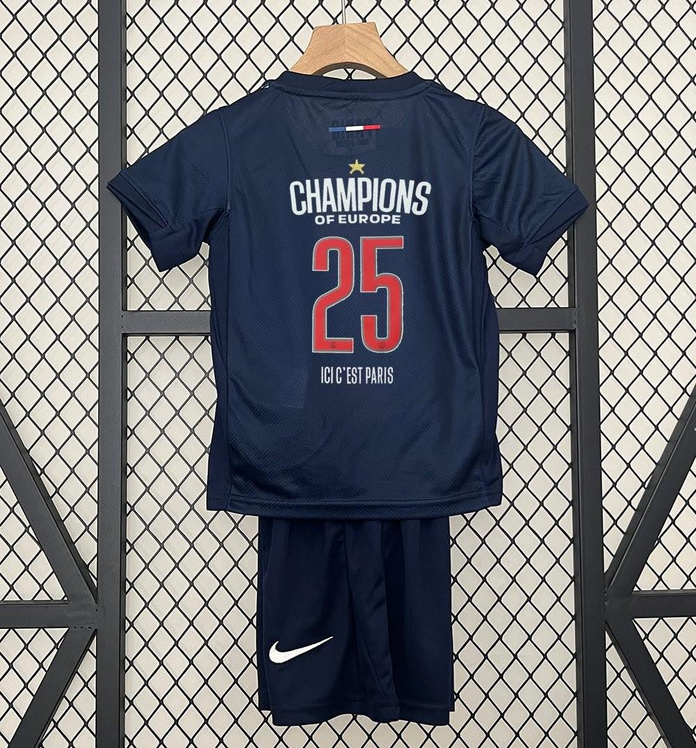 1 Star 24/25 Kids PSG Home Jersey With Final Match Champion Jersey