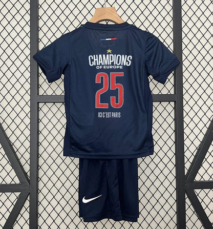 1 Star 24/25 Kids PSG Home Jersey With Final Match Champion Jersey